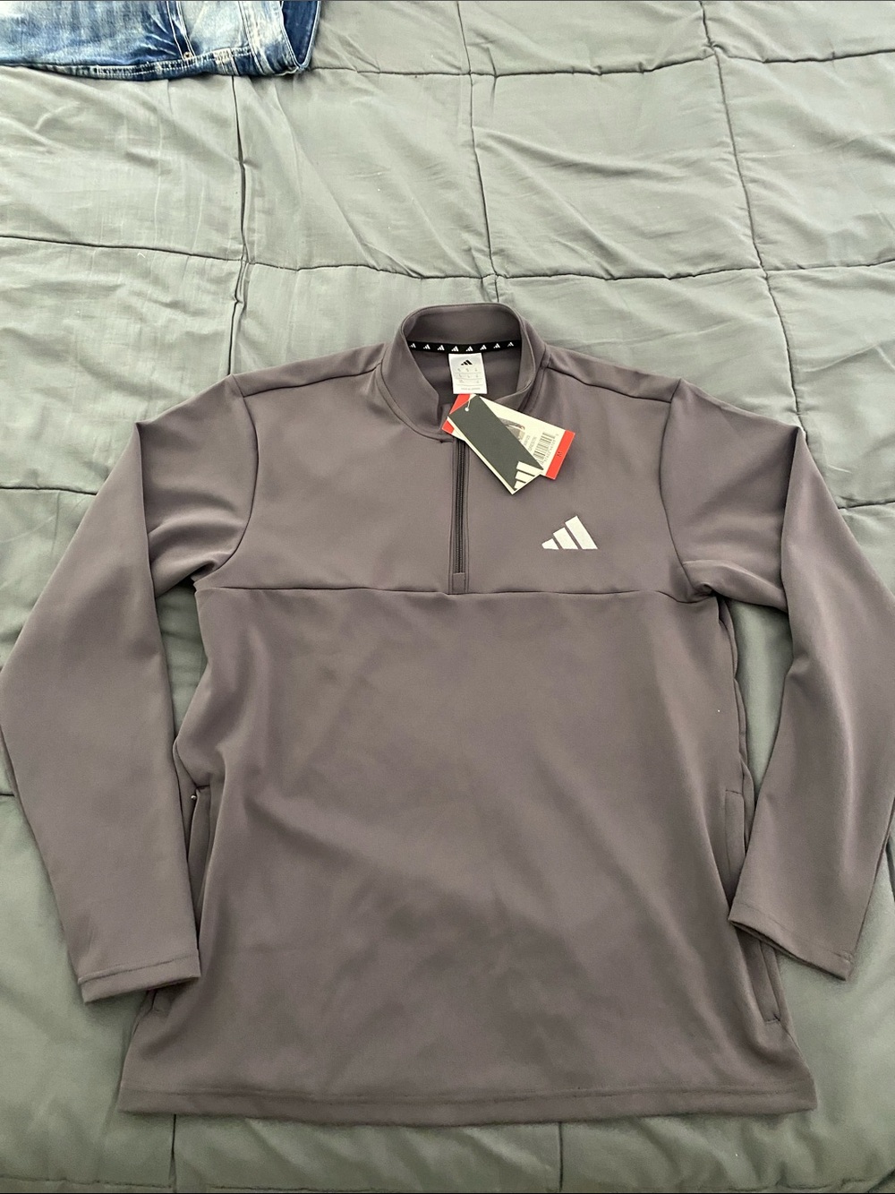 New Men’s Adidas 1/4 Zip Layer Grey Medium